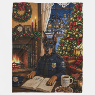 Doberman Pinscher Police Holiday Fleece Blanket