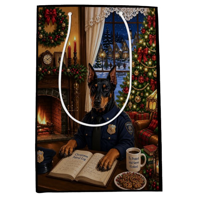 Doberman Pinscher Police Holiday Medium Gift Bag (Front)
