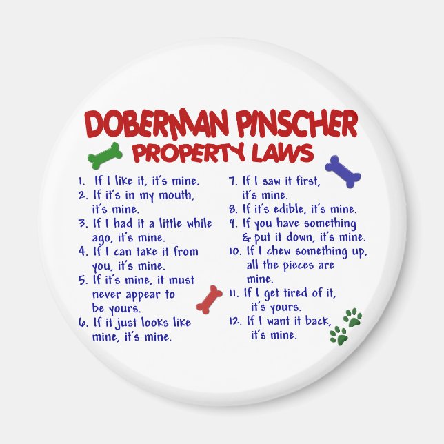 DOBERMAN PINSCHER Property Laws 2 Magnet (Front)