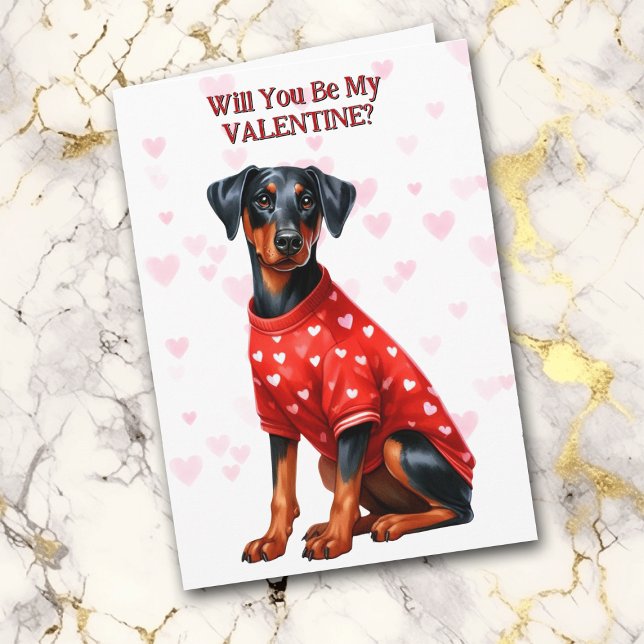 Doberman Pinscher Puppy in Sweater Valentine Holiday Card (Creator Uploaded)
