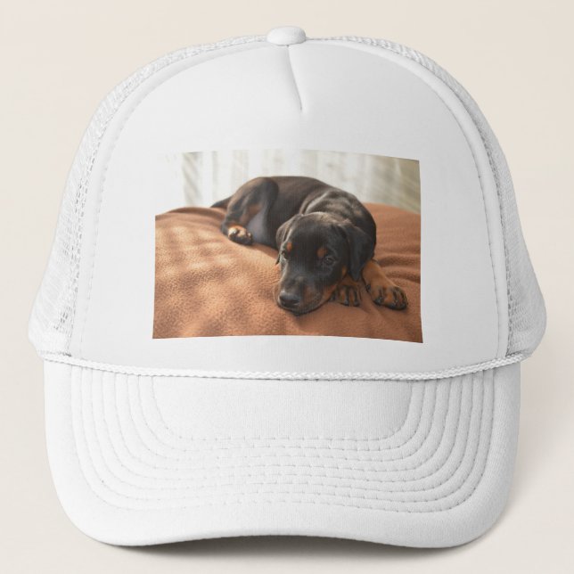 doberman-pinscher-puppy trucker hat (Front)