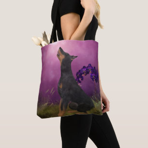 Doberman Pinscher Purple Orchids Dog Art  Tote Bag