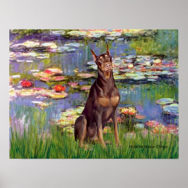 Doberman Pinscher (red) - Lilies 2 Poster (Front)