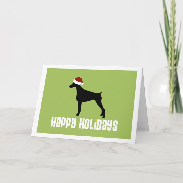Doberman Pinscher Santa Hat Holiday Card (Front)