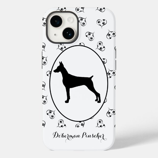 Doberman Pinscher Silhouette Hearts and Paw Prints Case-Mate iPhone Case (Back)