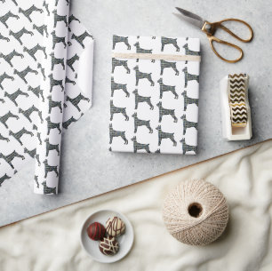 Doberman Pinscher Silhouette Y&B Grid White Gift Wrapping Paper