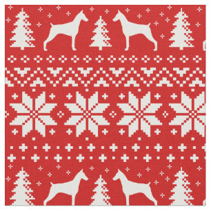 Doberman Pinscher Silhouettes Christmas Holiday Fabric