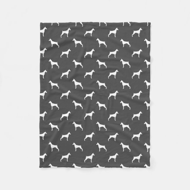 Doberman Pinscher Silhouettes Dobe Dogs Pattern Fleece Blanket (Front)