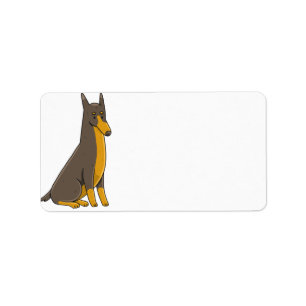 Doberman Pinscher Sitting Cartoon Label