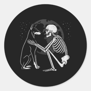 Doberman Pinscher Skeleton Moon Halloween Dog Classic Round Sticker