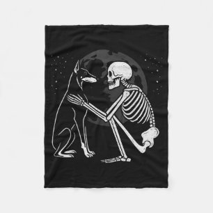 Doberman Pinscher Skeleton Moon Halloween Dog Fleece Blanket