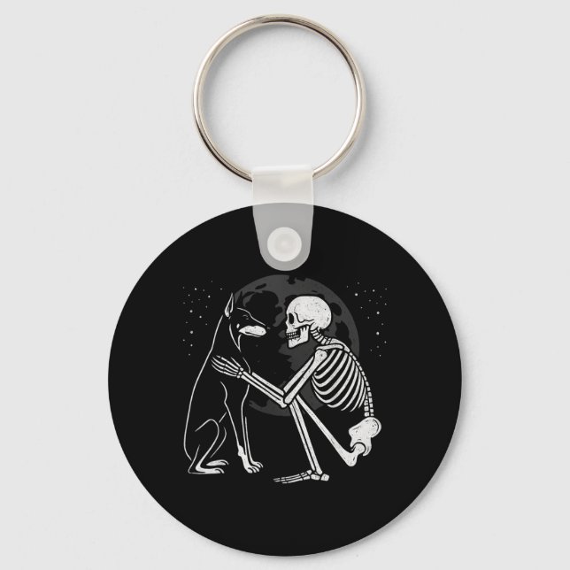 Doberman Pinscher Skeleton Moon Halloween Dog Key Ring (Front)