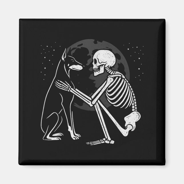 Doberman Pinscher Skeleton Moon Halloween Dog Magnet (Front)