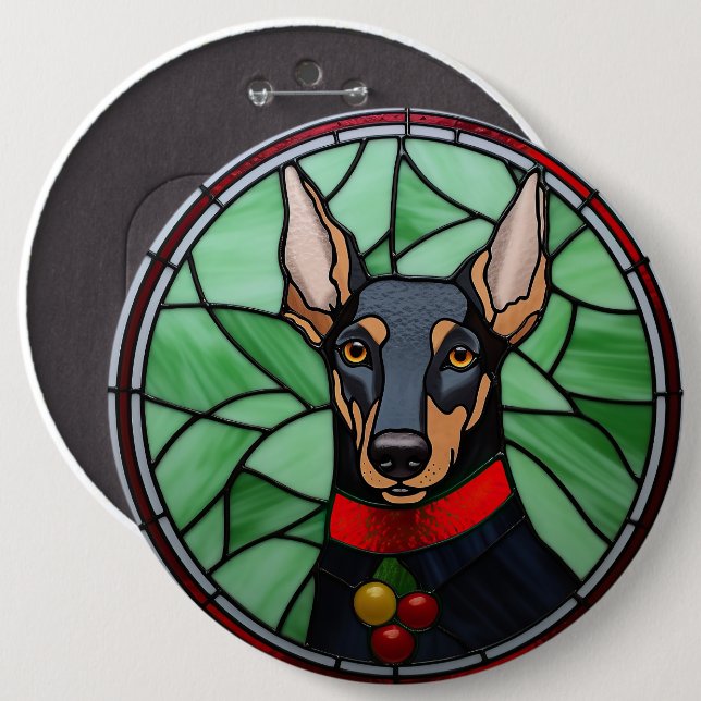 Doberman Pinscher Stained Glass Christmas  6 Cm Round Badge (Front & Back)