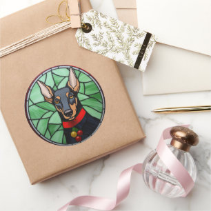Doberman Pinscher Stained Glass Christmas  Classic Round Sticker