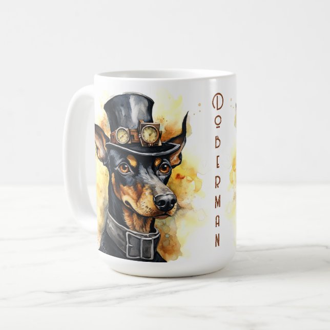 Doberman Pinscher Steampunk Dog Coffee Mug (Front Left)