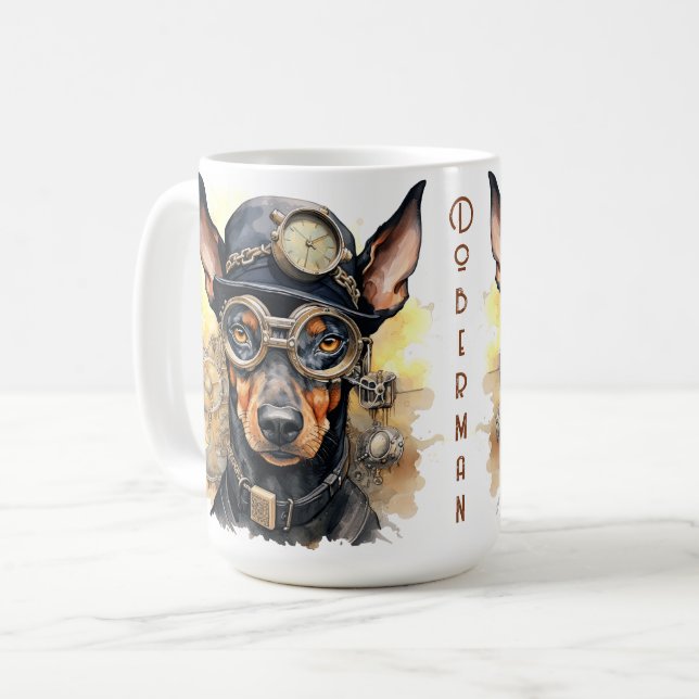 Doberman Pinscher Steampunk Dog Coffee Mug (Front Left)