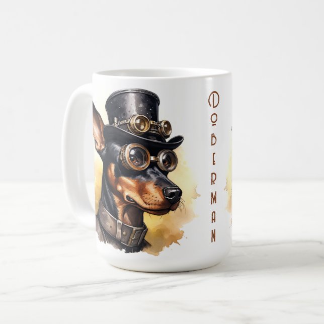 Doberman Pinscher Steampunk Dog Coffee Mug (Front Left)