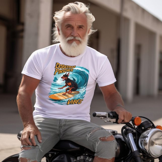 Doberman Pinscher Surfer Riding Tropical Wave T-Shirt (Creator Uploaded)