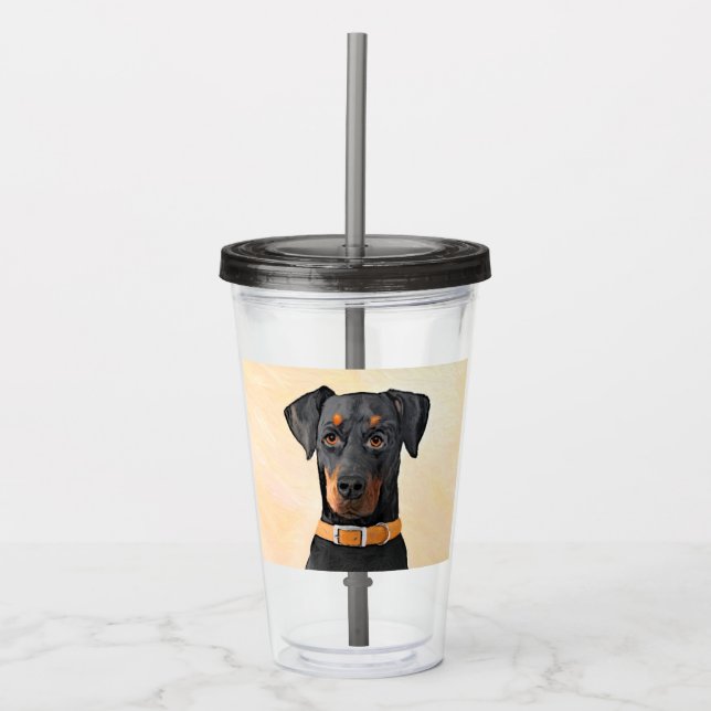 Doberman Pinscher Uncropped Painting Original Art Acrylic Tumbler (Front)