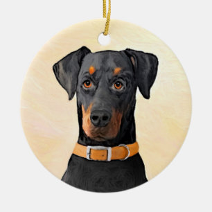 Doberman Pinscher Uncropped Painting Original Art Ceramic Tree Decoration