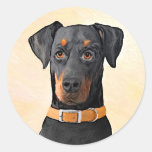 Doberman Pinscher Uncropped Painting Original Art Classic Round Sticker
