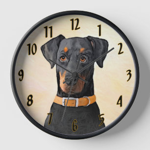 Doberman Pinscher Uncropped Painting Original Art Clock