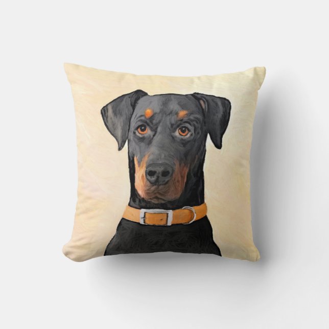 Doberman Pinscher Uncropped Painting Original Art Cushion (Front)
