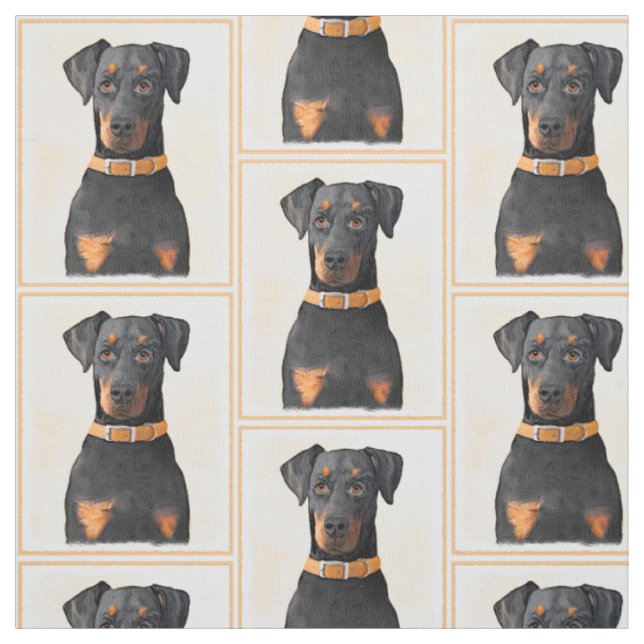 Doberman Pinscher Uncropped Painting Original Art Fabric (Swatch)