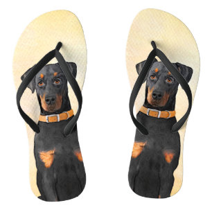 Doberman Pinscher Uncropped Painting Original Art Jandals