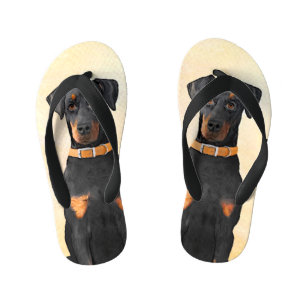 Doberman Pinscher Uncropped Painting Original Art Kid's Jandals