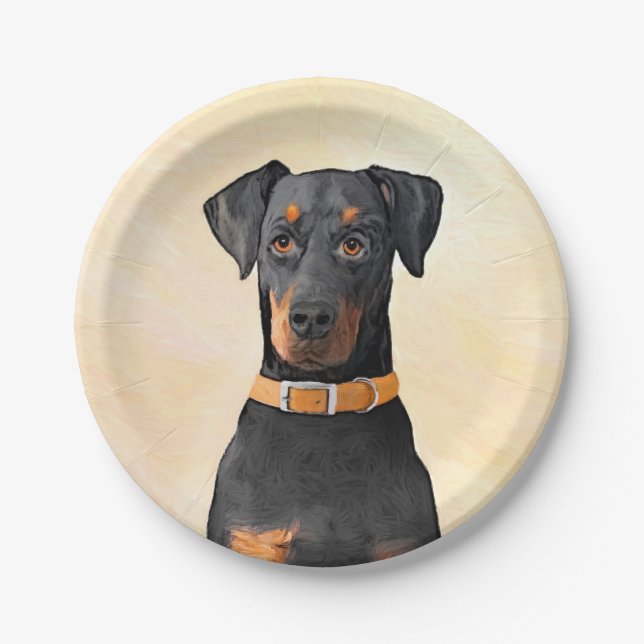 Doberman Pinscher Uncropped Painting Original Art Paper Plate (Front)