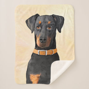 Doberman Pinscher Uncropped Painting Original Art Sherpa Blanket