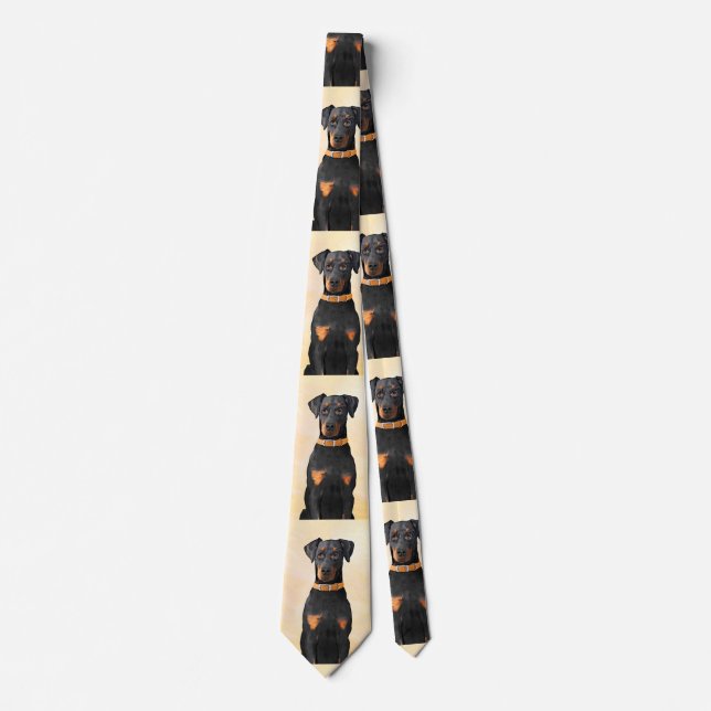 Doberman Pinscher Uncropped Painting Original Art Tie (Front)