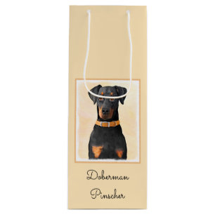 Doberman Pinscher Uncropped Painting Original Art Wine Gift Bag