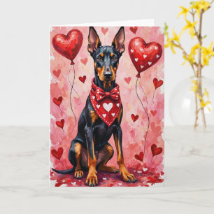 Doberman Pinscher Valentine’s Day Dog with Hearts  Card