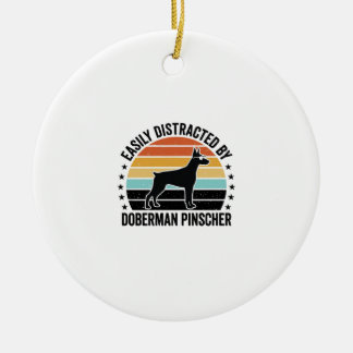 Doberman Pinscher Vintage Sunset Graphic Tee Desig Ceramic Tree Decoration