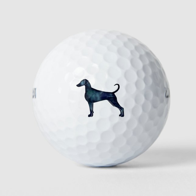 Doberman Pinscher Watercolor Silhouette Blk Golf Balls (Front)