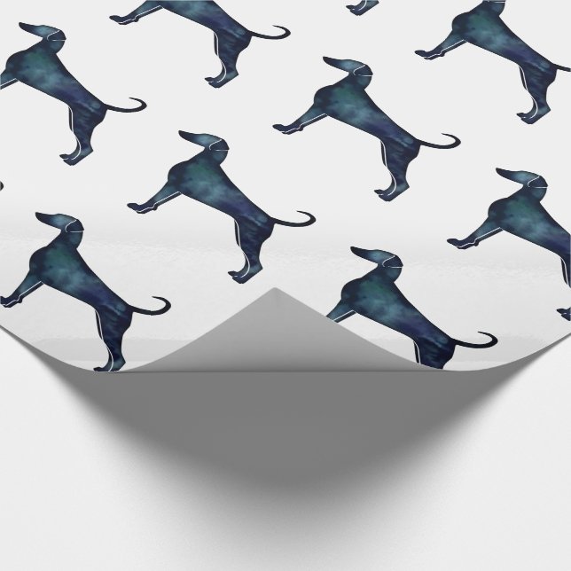 Doberman Pinscher Watercolor Silhouette Blk Wrapping Paper (Corner)