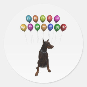 Doberman Pinscher wishing Happy New Year 2016 Classic Round Sticker