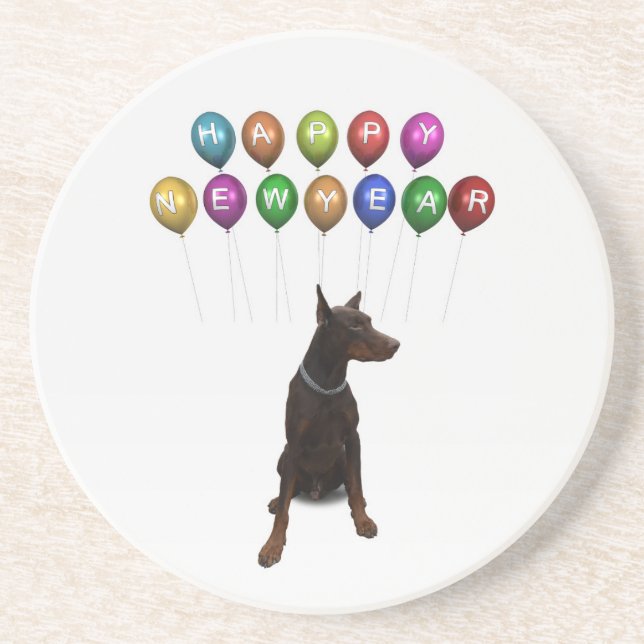 Doberman Pinscher wishing Happy New Year 2016 Coaster (Front)