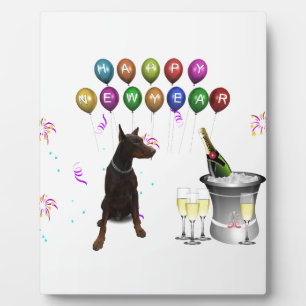 Doberman Pinscher wishing Happy New Year 2016 Plaque