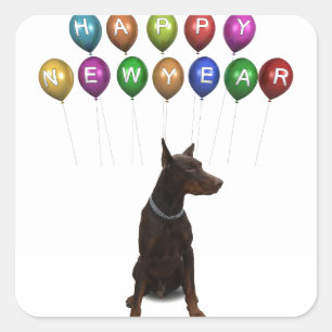 Doberman Pinscher wishing Happy New Year 2016 Square Sticker