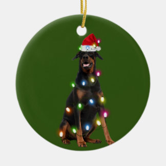 Doberman Pinscher With Christmas Scafts  Sant Ceramic Tree Decoration