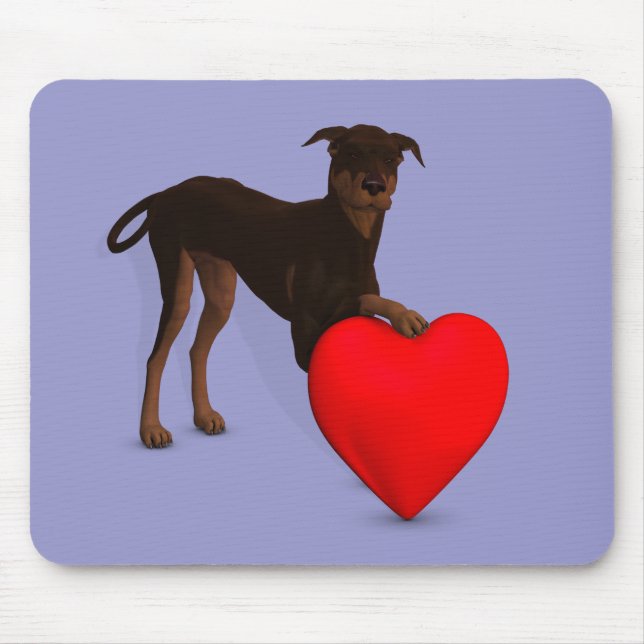 Doberman Pinscher With Heart Mouse Pad (Front)