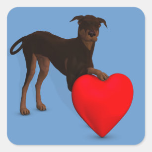 Doberman Pinscher With Heart Square Sticker