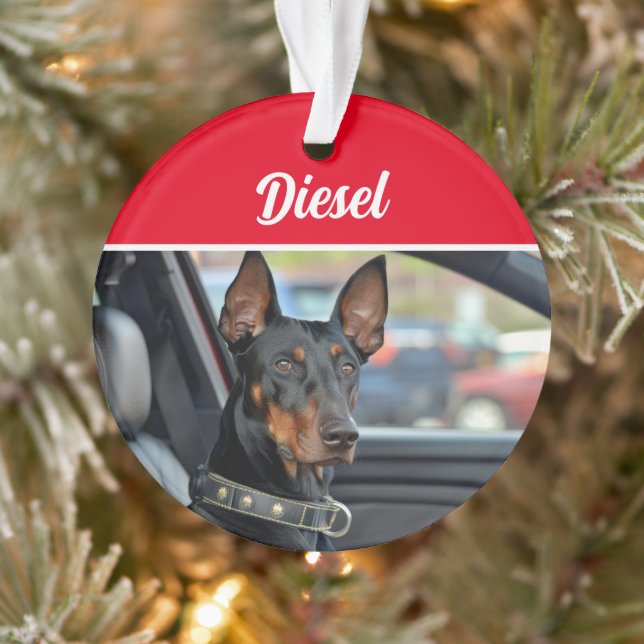 Doberman Pinscher with Name and Photo Christmas Ornament (Tree)