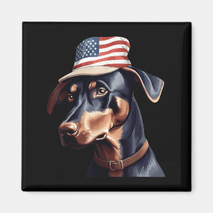 Doberman Pinscher with USA Flag Independence Day Magnet
