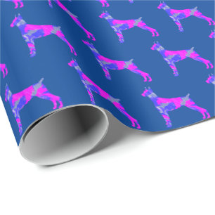 Doberman Pinshe Dog Silhouette Pink/Blue Blue Gift Wrapping Paper