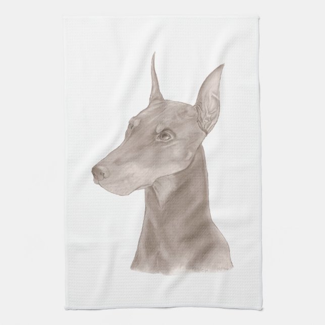 Doberman Portrait Tea Towel (Vertical)